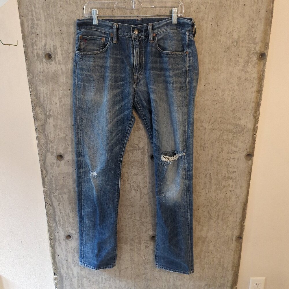 Polo Ralph Lauren Mens 32x32 (33x33) Slim Straight Distressed Denim Jeans
